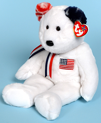America (white with blue left ear) - bear - Ty Beanie Buddy