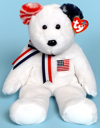 America (white body, blue left ear) - bear - Ty Beanie Buddies
