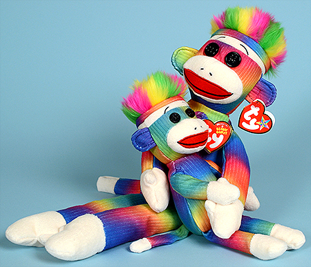 Rainbow Sock Monkey Beanie Buddy and Baby