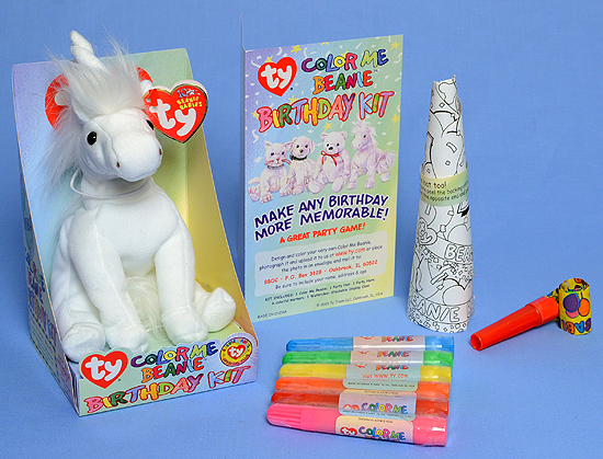 Color Me Beanie (unicorn) Birthday kit contents