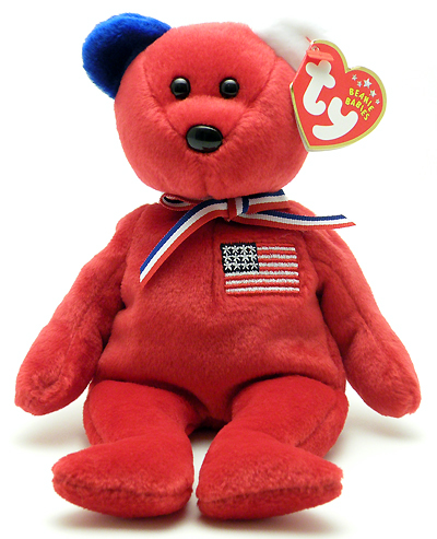 America (red, blue right ear) - bear - Ty Beanie Babies