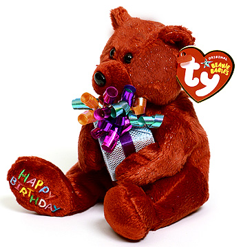 Happy Birthday (red, holding gift) - bear - Ty Beanie Baby