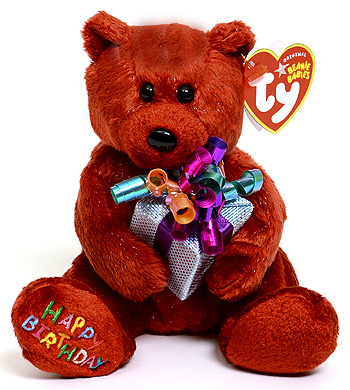 Happy Birthday (red, holding gift) - bear - Ty Beanie Babies