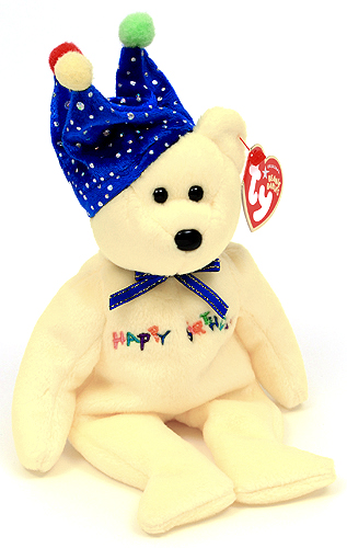 Happy Birthday (yellow with jester hat) - bear - Ty Beanie Baby