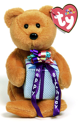Happy Birthday (brown, holding gift) - bear - Ty Beanie Babies