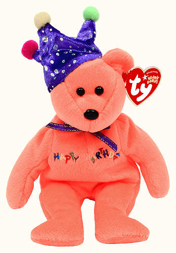 Happy Birthday (orange with jester hat) - bear - Ty Beanie Babies