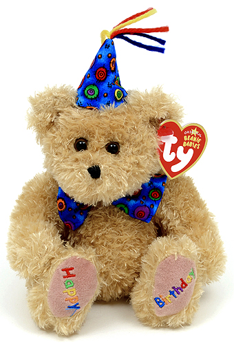 Happy Birthday (blue hat & bow tie) - bear - Ty Beanie Babies