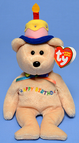 Happy Birthday (orange with candle hat) - Bear - Ty Beanie Babies