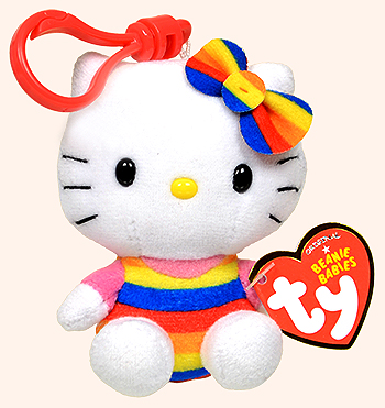 Hello Kitty (rainbow overalls, key-clip) - cat - Ty Beanie Babies