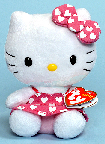 Hello Kitty (white hearts, pink dress) - cat - Ty Beanie Babies