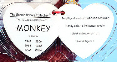 Ty Zodiac Monkey - swing tag inside