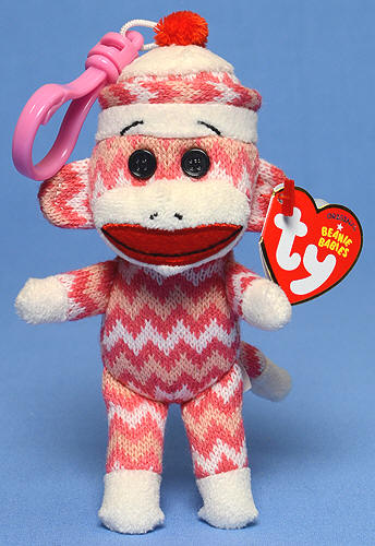 Socks the Sock Monkey (raspberry zig-zag, key-clip) - Ty Beanie Babies