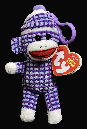 Socks the Sock Monkey (clip, quilted, purple) - Ty Beanie Babies