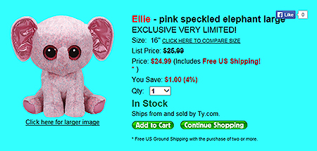 Ellie listing in the Ty online store