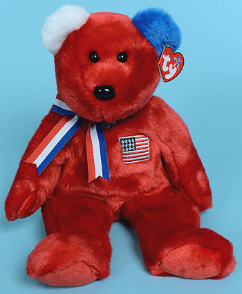 America (red body, blue left ear) - bear - Ty Beanie Buddies