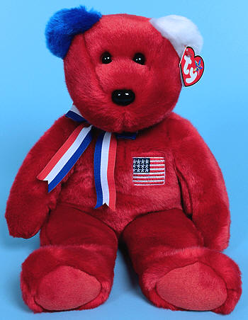 America (red body, blue right ear) - bear - Ty Beanie Buddies