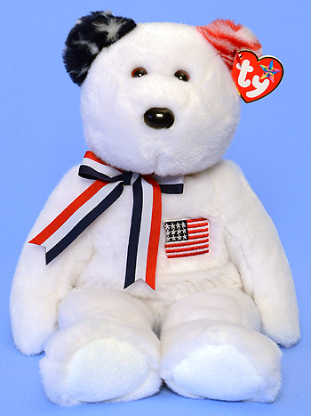 America (white body, blue right ear) - bear - Ty Beanie Buddies