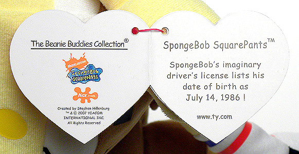 SpongeBob SquarePants (large) swing tag inside