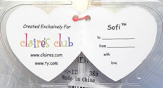 Sofi (Claire's Club exclusive) swing tag inside