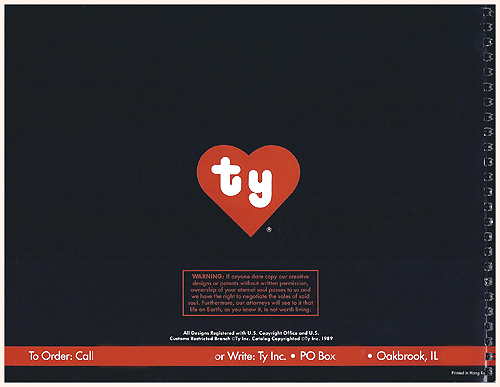 Ty retailer catalog, 1989 - back