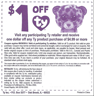 McDonalds Ty Teenie Beanie Boo promotion discount coupon