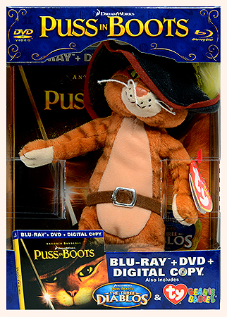 Puss In Boots Blu-Ray movie with Puss In Boots Beanie Baby - front