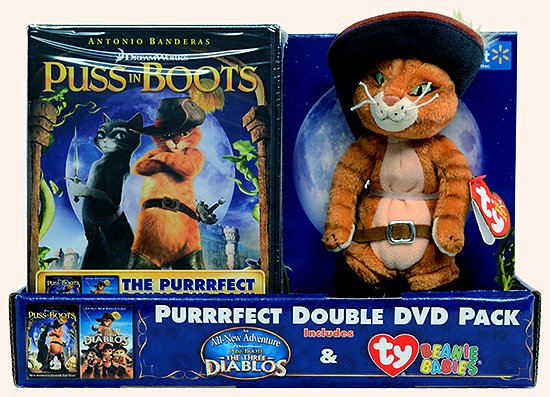 Puss In Boots DVD movie with Puss In Boots Beanie Baby - front
