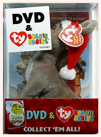 Shrek the Halls DVD with Donkey Beanie Baby - front