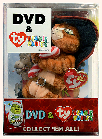 Shrek the Halls DVD with Puss In Boots Beanie Baby - front